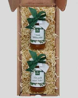 Weihnachtsgeschenkset personalisiert mit zuckerfreien Marmeladen
