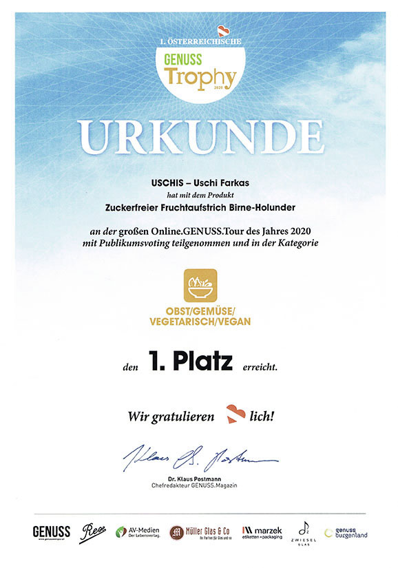 Urkunde 1.Platz Genuss-Trophy